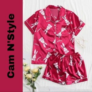 New Red Rabbit Satin Silk-Like Pajama Set